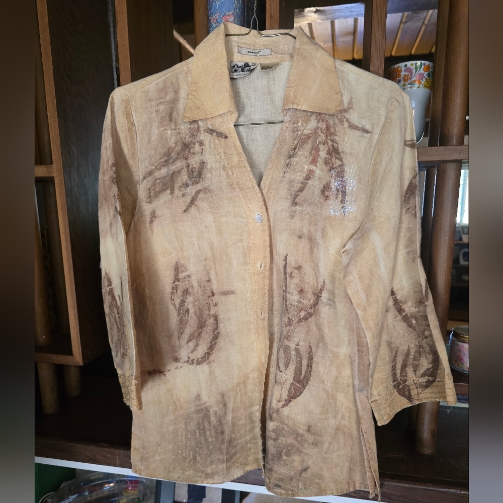 Edward Irish Linen Elegant Beige Button-Down Women's Shirt